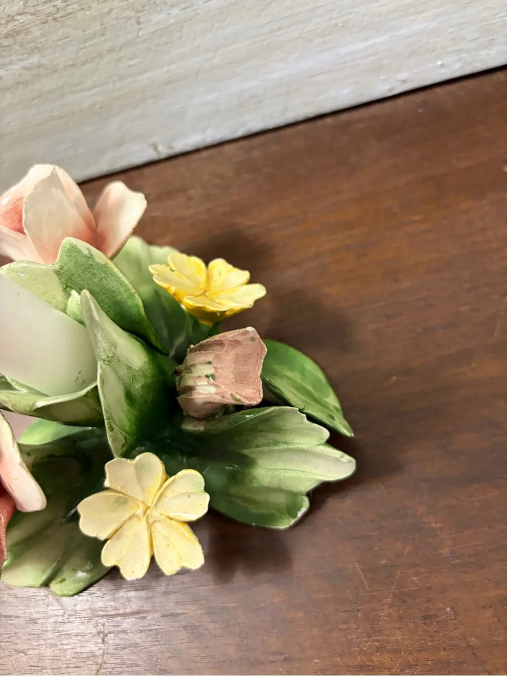 vintage Italian Capodimonte porcelain pink rose candle holder EUC cottagecore